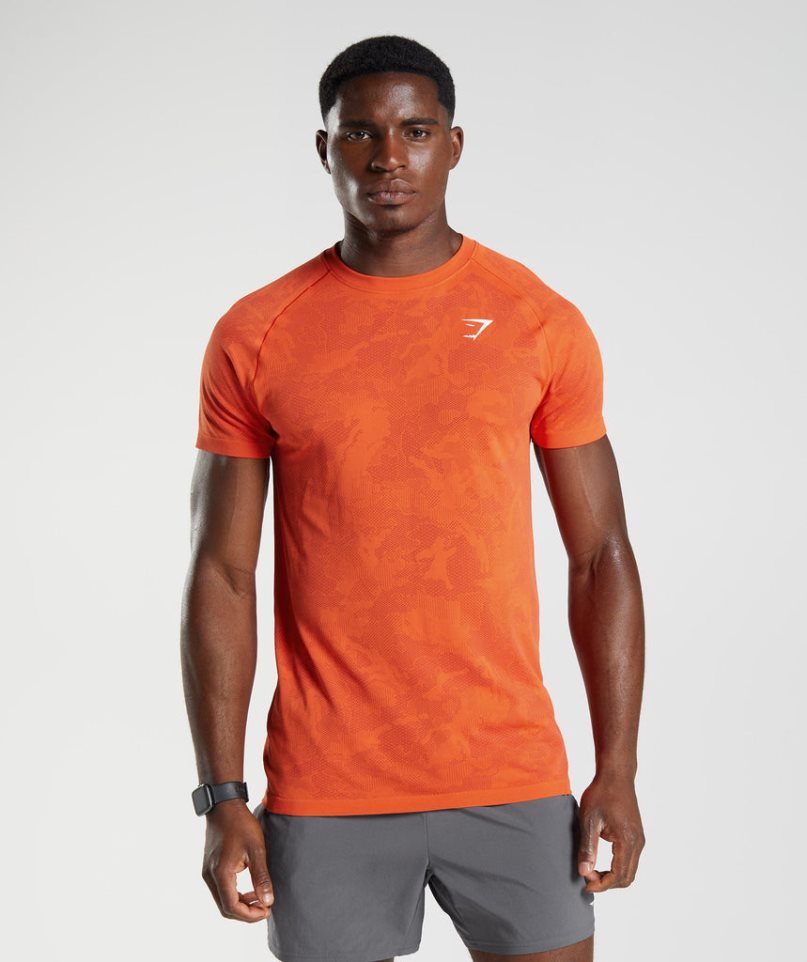 Men\'s Gymshark Geo Seamless T-Shirts Orange | CA 61857A